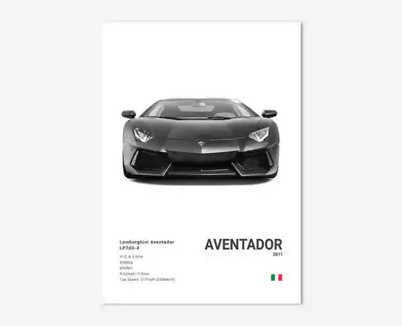 B&W Canvas Poster Luxury Supercar Lamborghini SUV SVJ Wall Art Garage Mancave