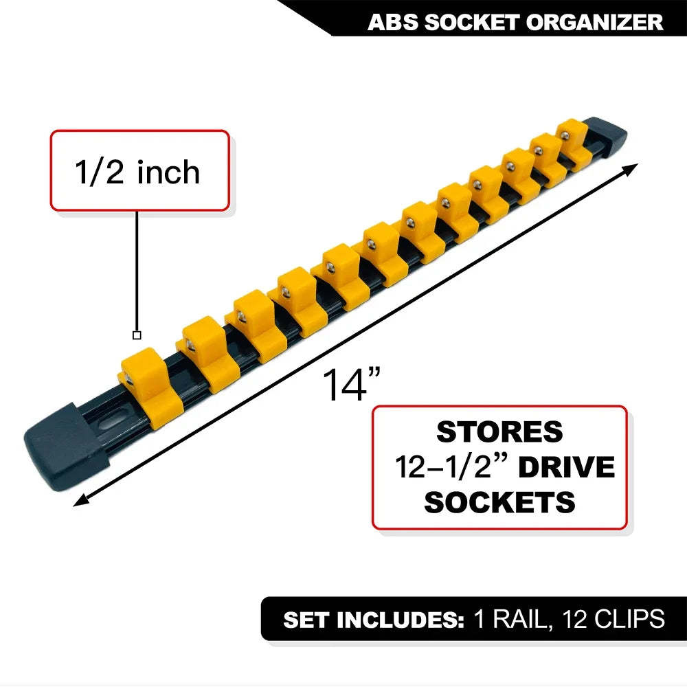 ABS Socket Organizer Rails - 1/4", 3/8", 1/2" Tool Box Rail Track Holder