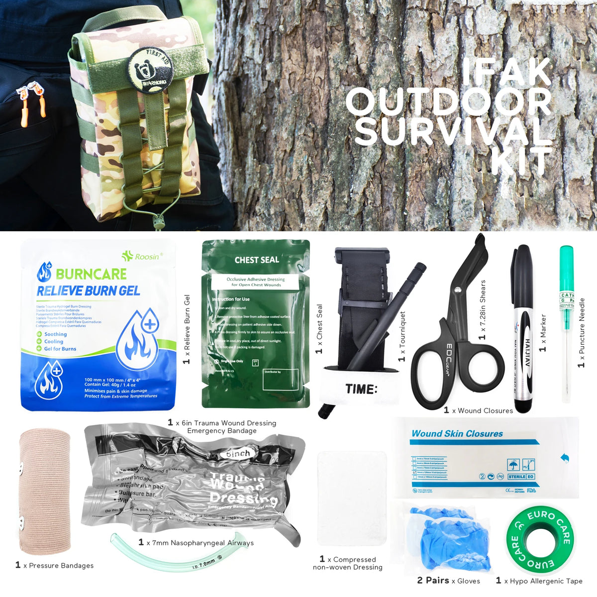 Tactical First Aid Kit Portable Trauma IFAK Emergency Molle Pouch for Hiking