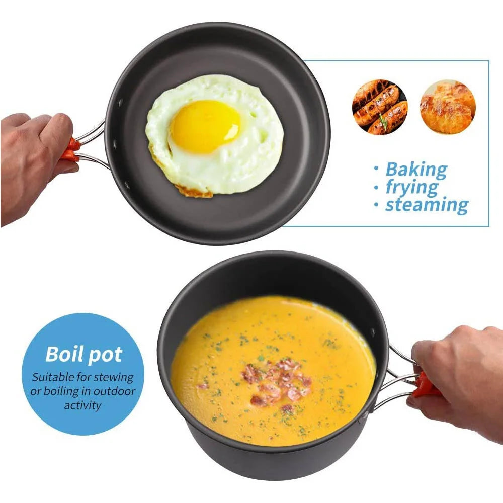Camping Cookware Set Outdoor Picnic Travel Teapot Non-Stick Pots for 2-3 People