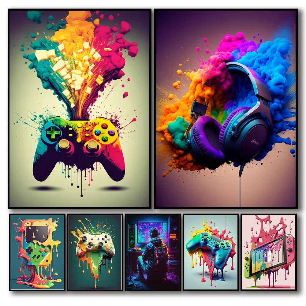 Colorful Vibrant Gamer Canvas Wall Art Nordic Aesthetic Unframed Poster Mancave