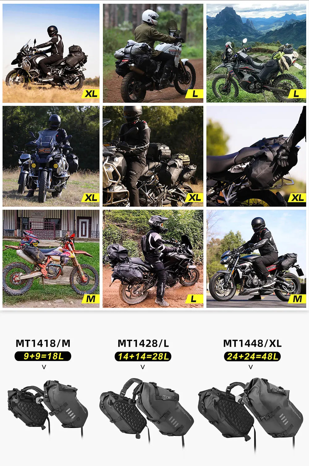Rhinowalk Motorcycle Side Bags 100% Waterproof 18L/28L/48L Large-Capacity Panniers