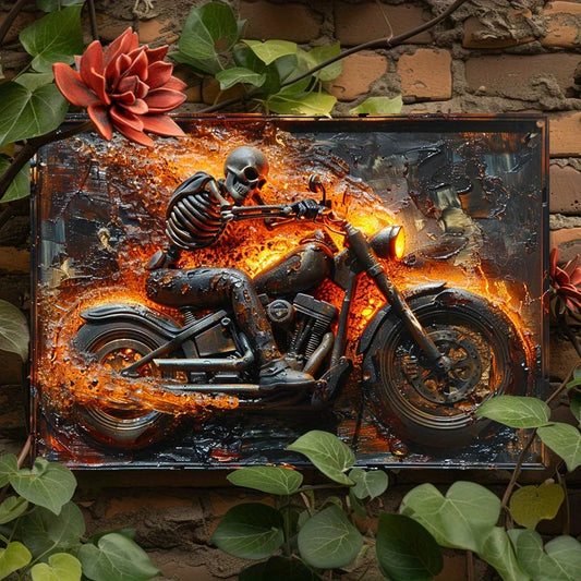 Skeleton on Motorcycle Metal Sign, Vintage Wall Art Garage Bar Bedroom Studio