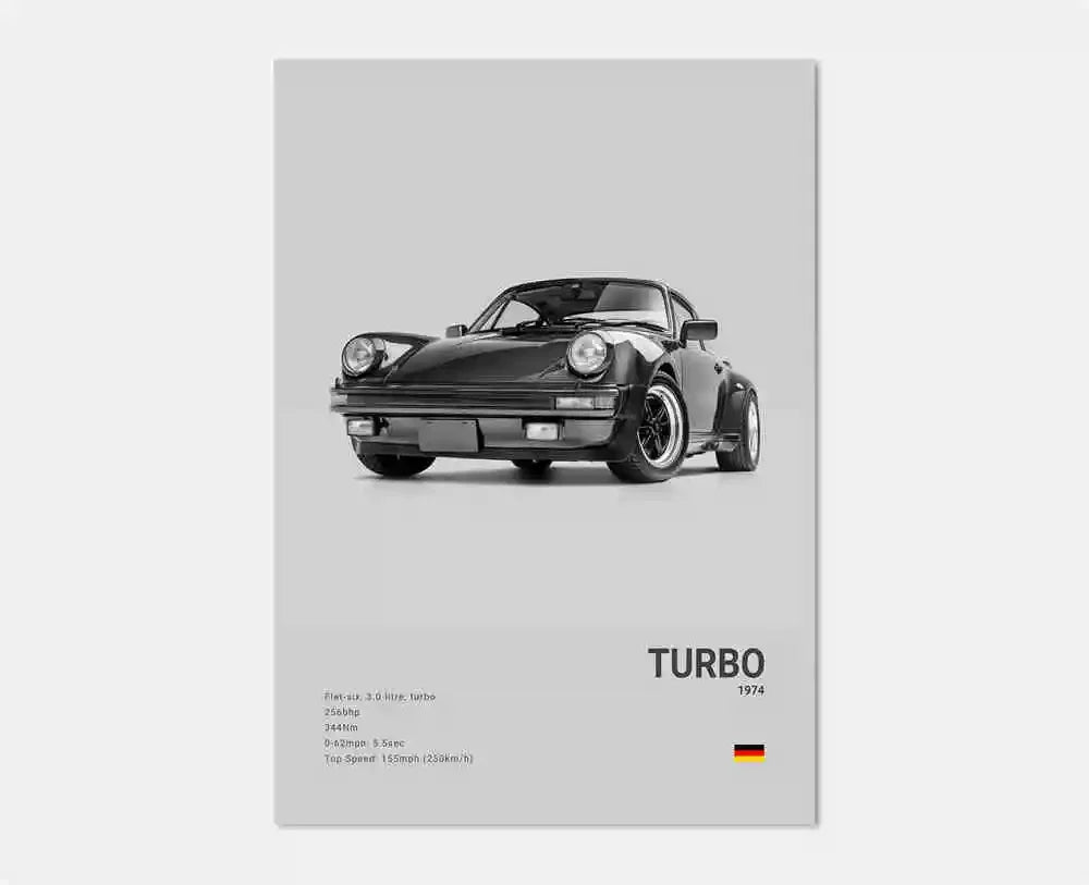 Pop B&W German Luxury Super Sport Car Canvas Poster 911 GT3 RS Turbo 918 993 GT4