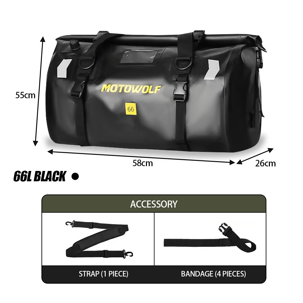 Motorcycle Waterproof Dry Bag 40L 66L Luggage Roll Pack Tail Seat Bag Holdall