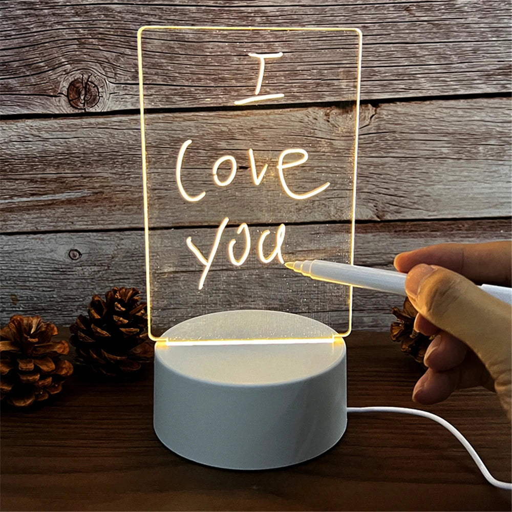 Transparent USB LED Night Light Erasable Write Message Board Notes Desktop