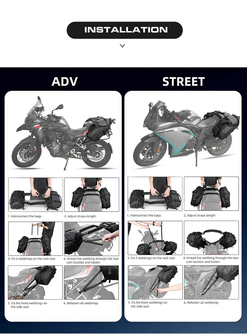 Rhinowalk Motorcycle Side Bags 100% Waterproof 18L/28L/48L Large-Capacity Panniers