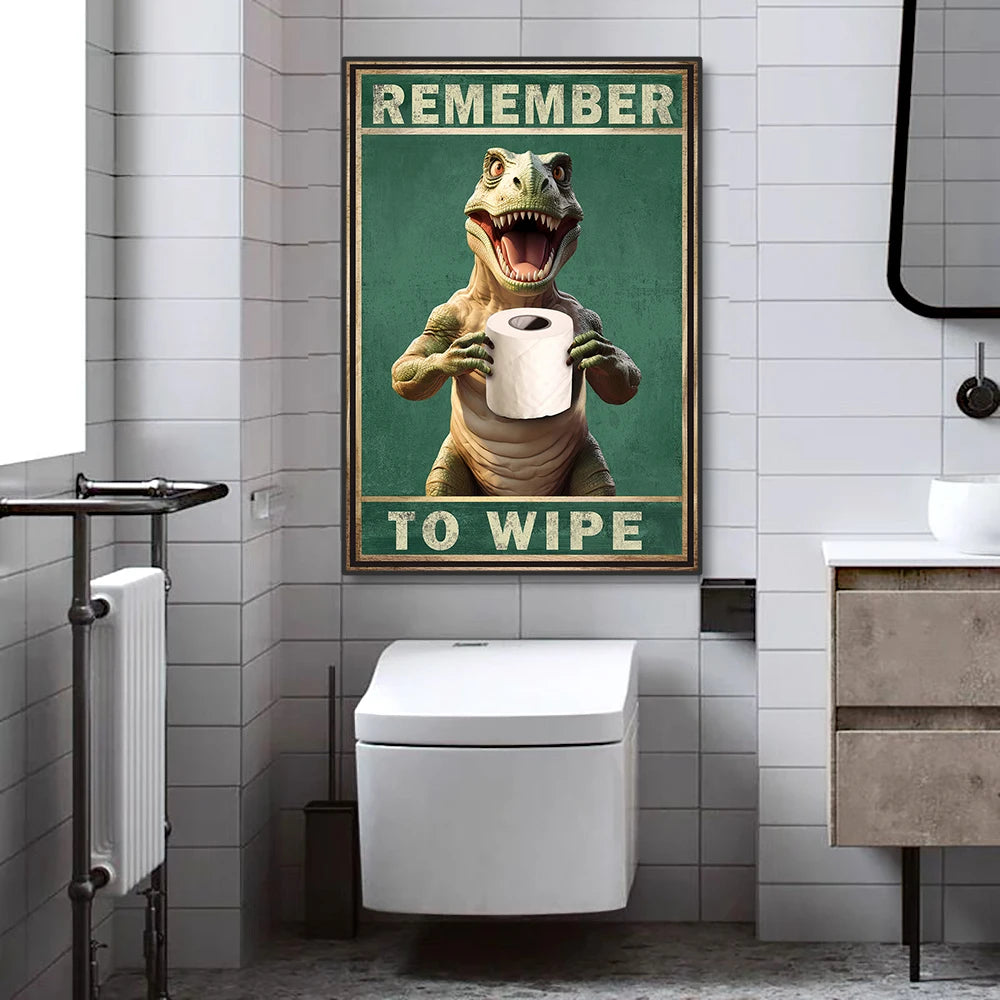Funny Animals Wall Art Canvas Poster Prints Dinosaur Cats Dogs Retro Bathroom WC
