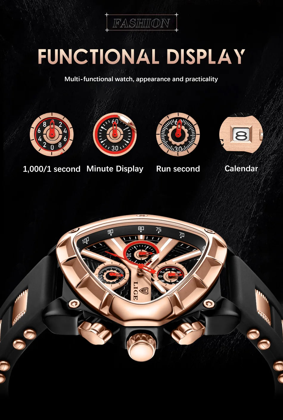 LIGE Original Luxury Men's Watch with Box choice of finish, Perfect Gift
