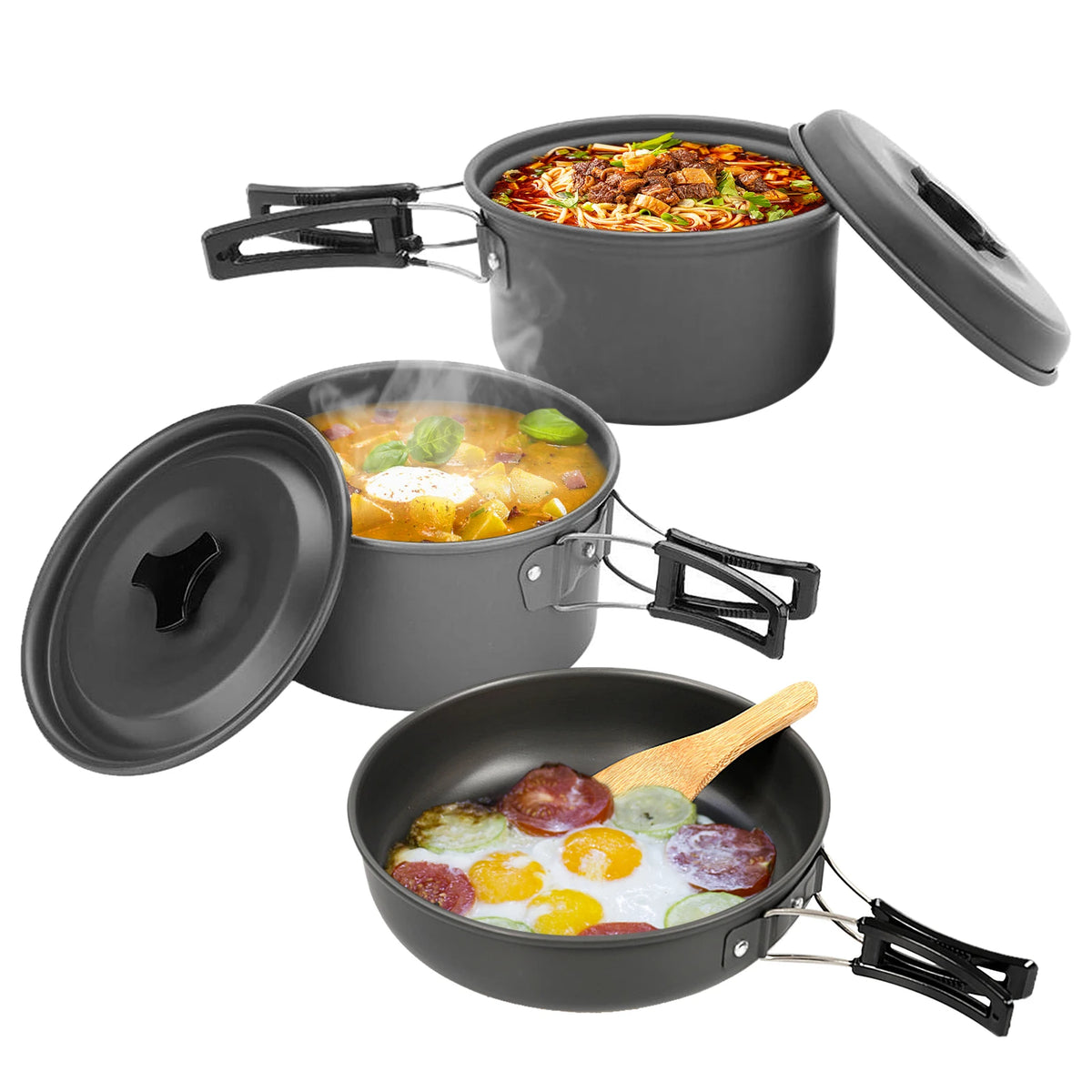 Camping Cookware Set Lightweight Non-Stick Pots Pans for 2-3 Person Outdoor