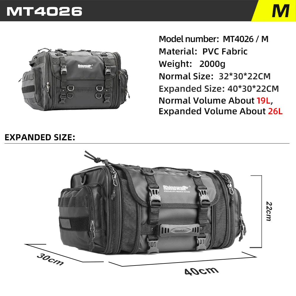 Rhinowalk Motorcycle Waterproof Tail Bag Expandable Luggage 19L-80L