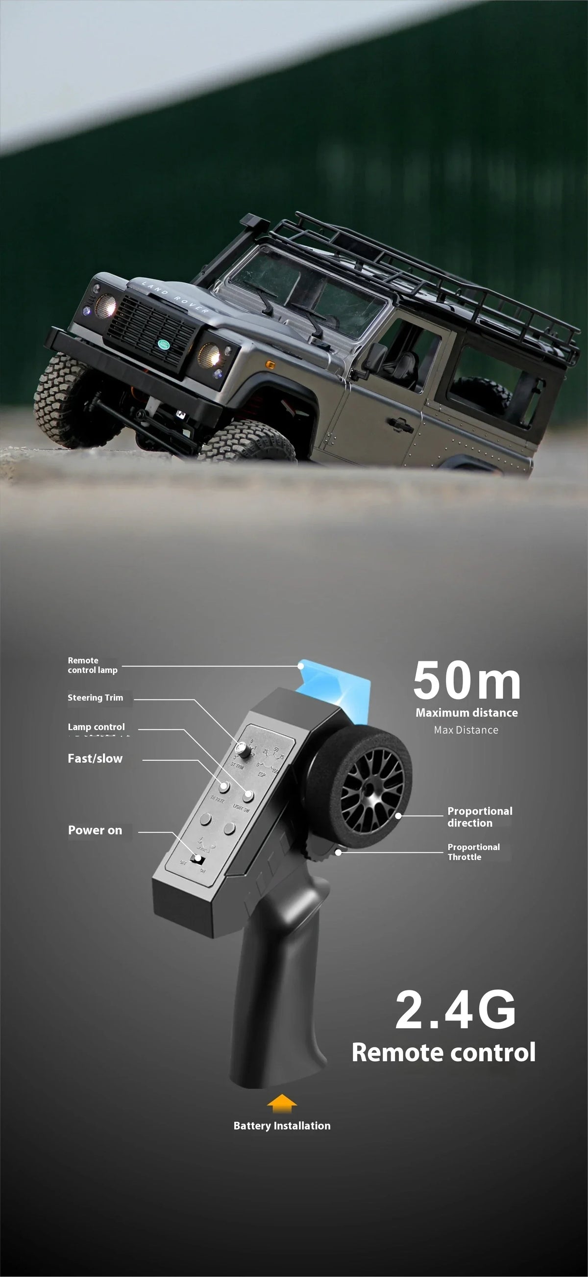 MN99S/MN98 1:12 4WD RC Defender 2.4G RTR Rock Crawler Truck 80m Range 40min