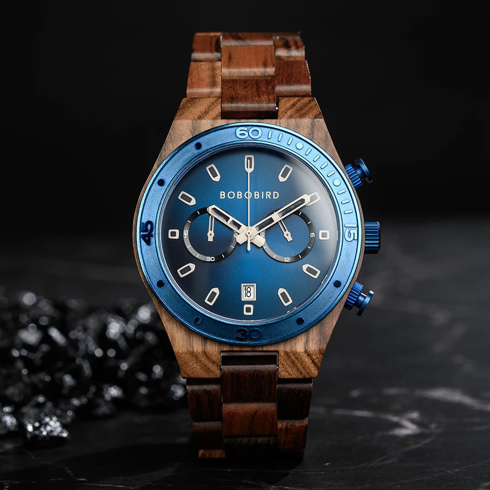 BOBO BIRD Men’s Wooden Chronograph Watch – Business Style with Date Display
