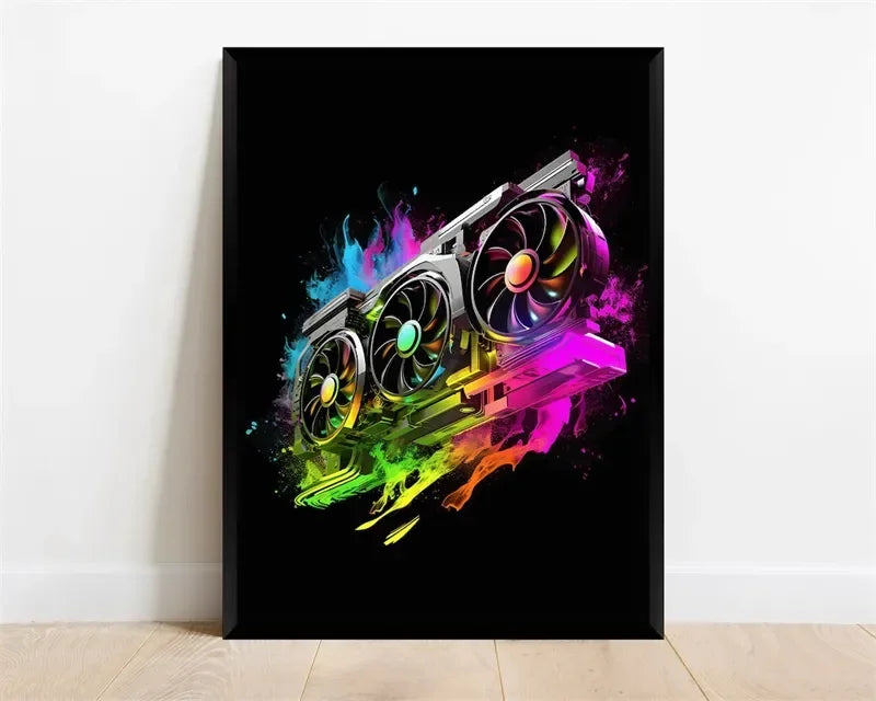 Pop Neon Video Game Character Canvas Wall Art Gamepad Headphones Gaming Room