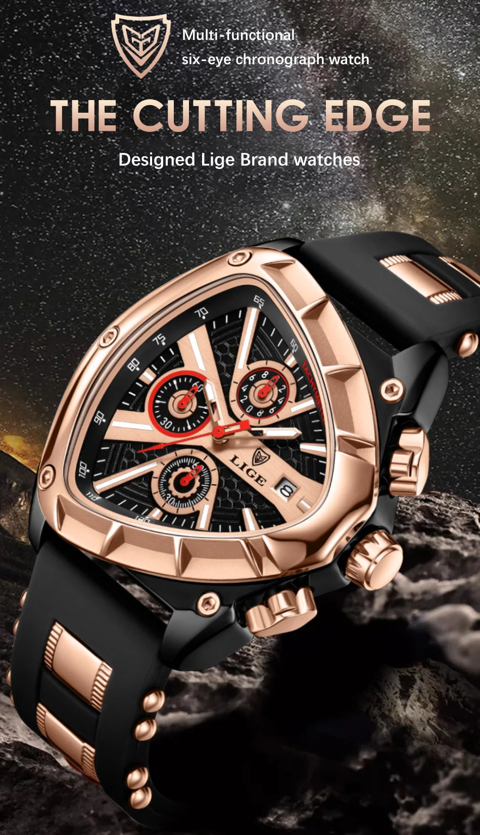 LIGE Original Luxury Men's Watch with Box choice of finish, Perfect Gift