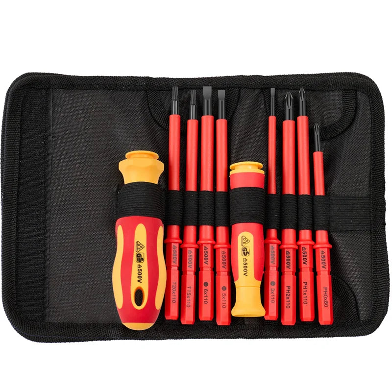 10Pcs Interchangeable VDE 500v Insulated Screwdriver Set Magnetic Electrician