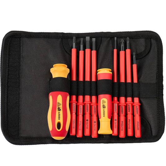 10Pcs Interchangeable VDE 500v Insulated Screwdriver Set Magnetic Electrician