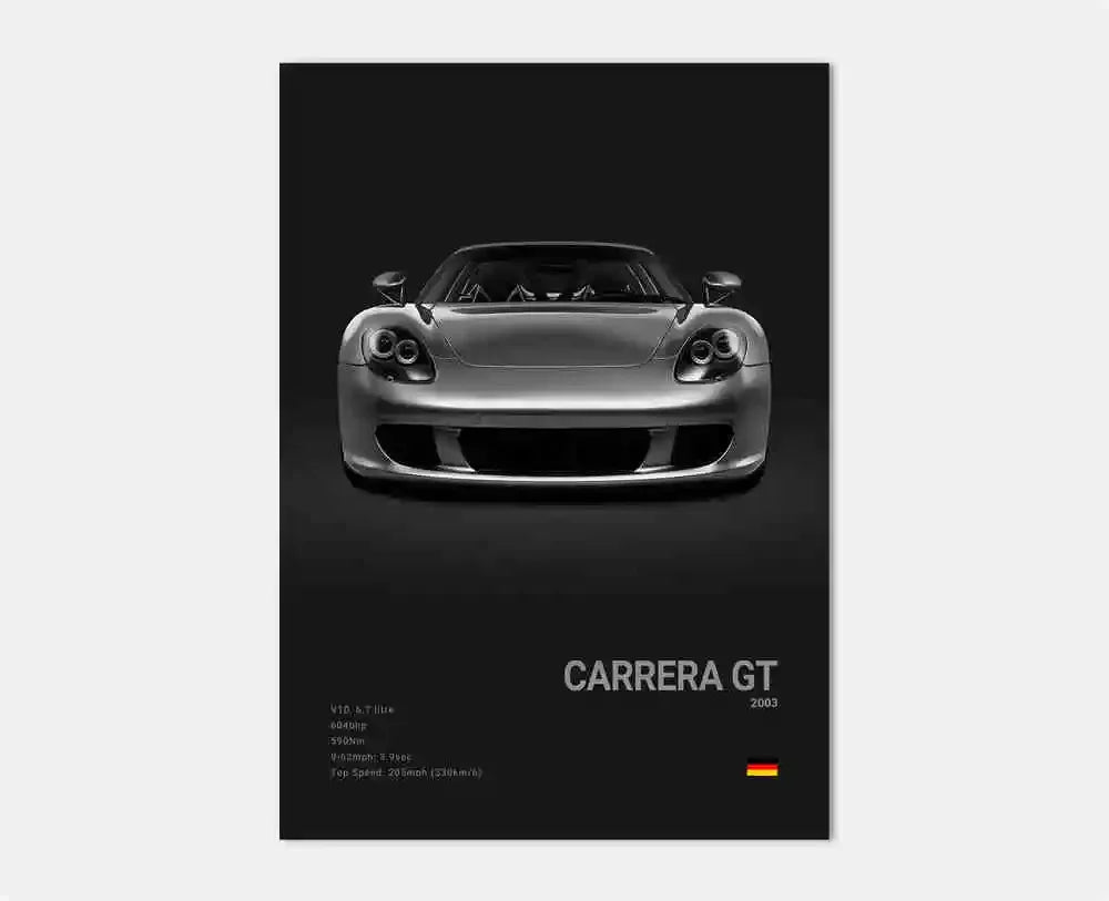 Pop B&W German Luxury Super Sport Car Canvas Poster 911 GT3 RS Turbo 918 993 GT4