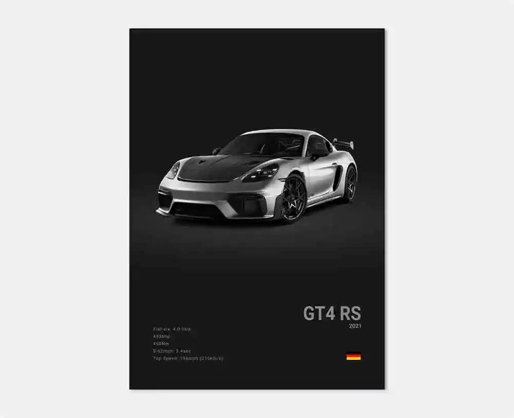 Pop B&W German Luxury Super Sport Car Canvas Poster 911 GT3 RS Turbo 918 993 GT4