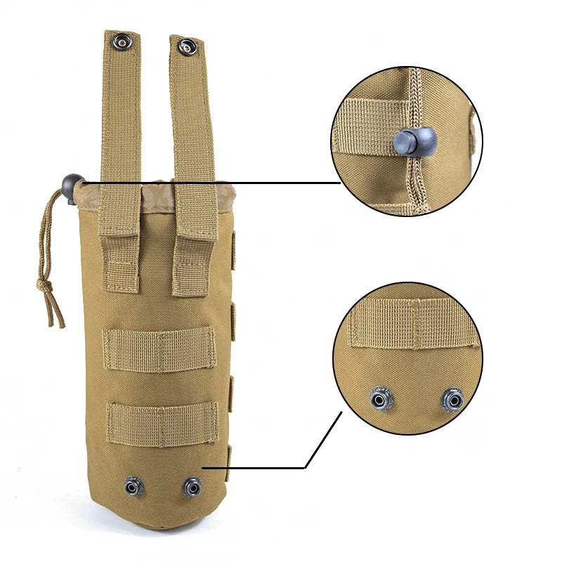 Tactical Water Bottle Bag MOLLE 600D Nylon Khaki Pouch Outdoor Hiking Airsoft