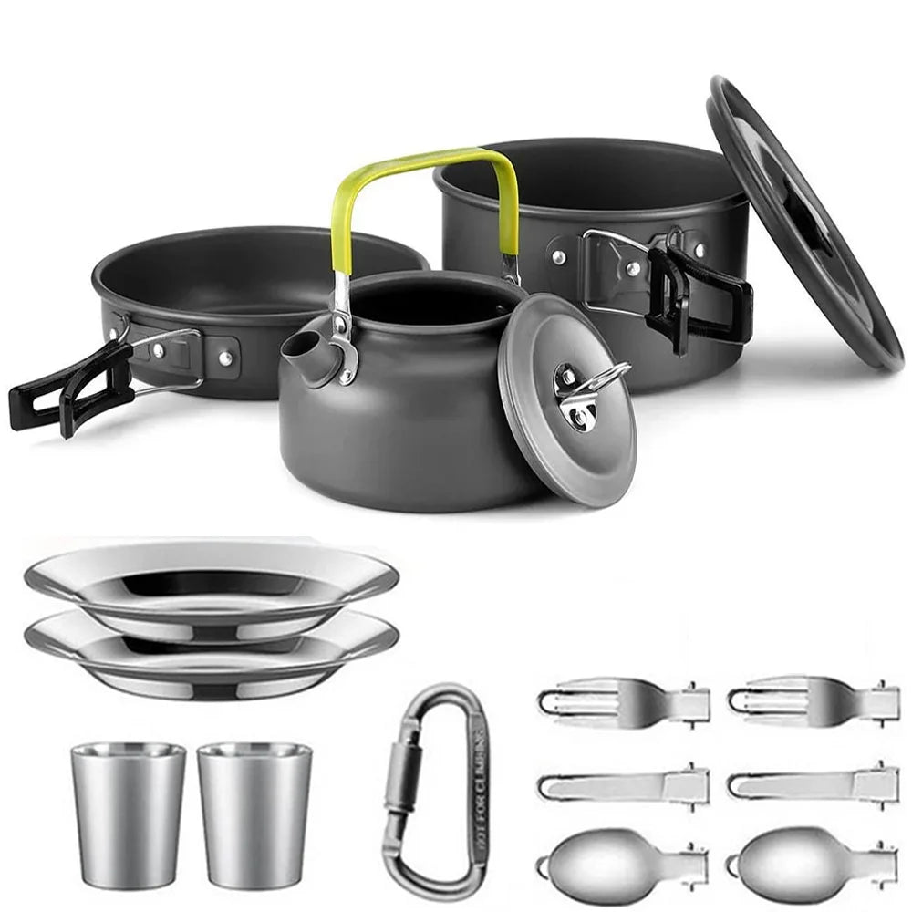 Camping Cookware Set Outdoor Picnic Travel Teapot Non-Stick Pots for 2-3 People