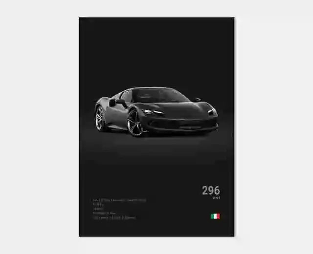 Pop B&W Italy Super Sport Car Canvas Poster Wall Art Garage F40 GTO GTB Mancave
