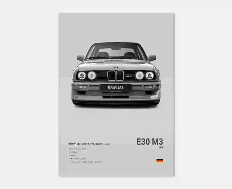 Pop B&W Luxury Car Canvas Poster Mancave Supercar MSport F80 M3 M140 GTR F87 G80