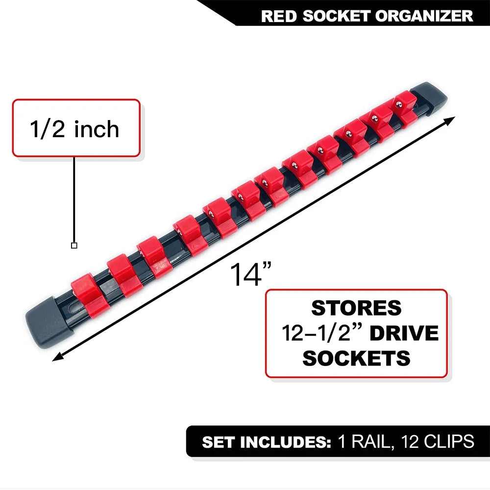 ABS Socket Organizer Rails - 1/4", 3/8", 1/2" Tool Box Rail Track Holder