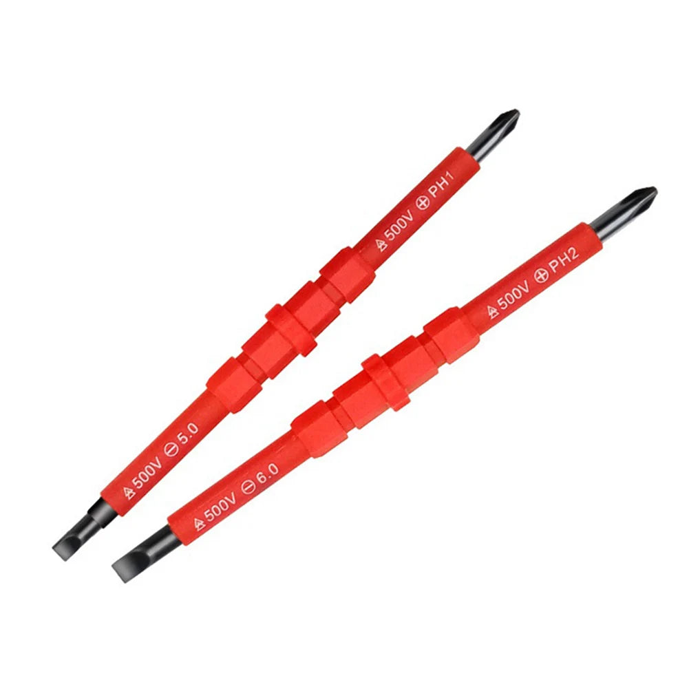 2-in-1 Insulated 500v Screwdriver Set - PH1, PH2, Slotted 5.0, 6.0 Electrician