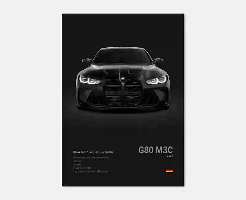 Pop B&W Luxury Car Canvas Poster Mancave Supercar MSport F80 M3 M140 GTR F87 G80