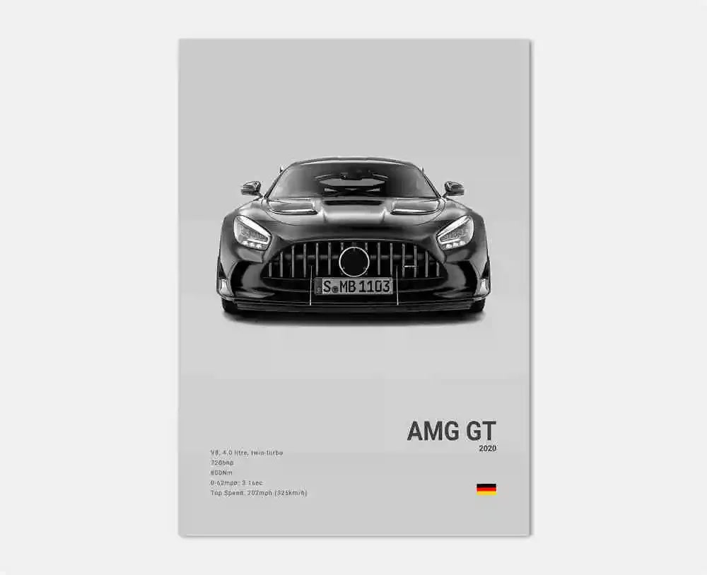 B&W Luxury Sports Car Poster Canvas Wall Art Garage Mancave Merc G63 SL GTR AMG