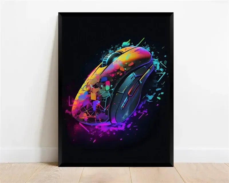 Pop Neon Video Game Character Canvas Wall Art Gamepad Headphones Gaming Room