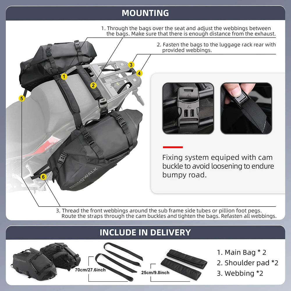 Rhinowalk Motorcycle Side Bags 100% Waterproof 18L/28L/48L Large-Capacity Panniers