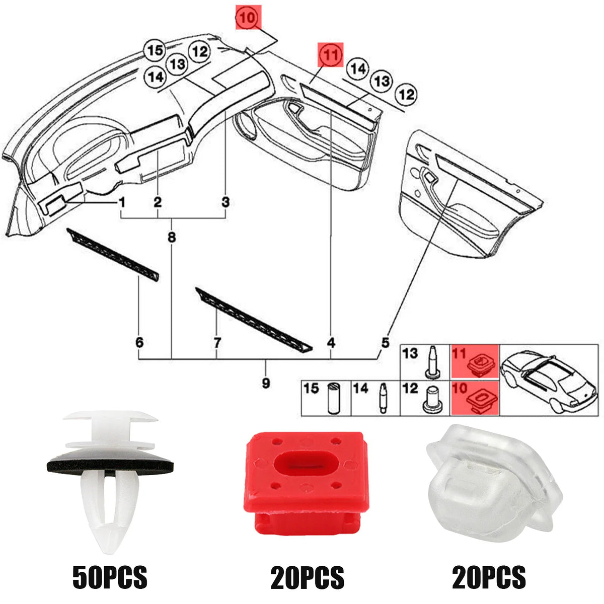 BMW Trim Panel Retainer Clips Set for  E46 E90 E91 E92 E93 X5 E53 Fasteners
