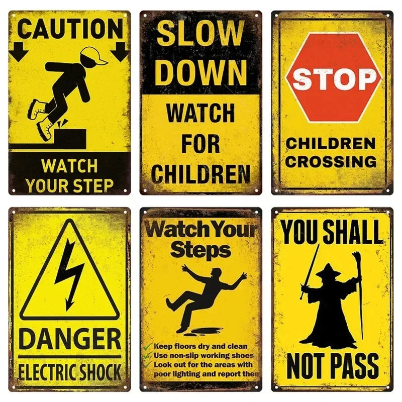 Vintage Caution Notice Zone Keep out Metal Sign, Danger, Mancave, Garage, Gift