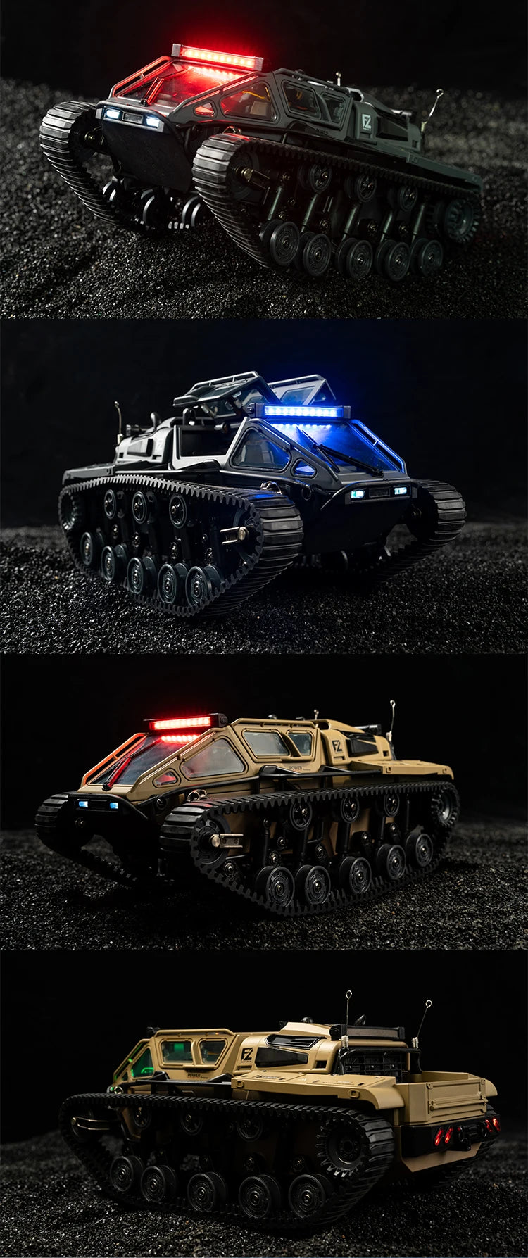 JJRC C8812 6CH RC Tank Tracked Car 2.4G 4WD Drift Off-Road Vehicle w/ LED Lights
