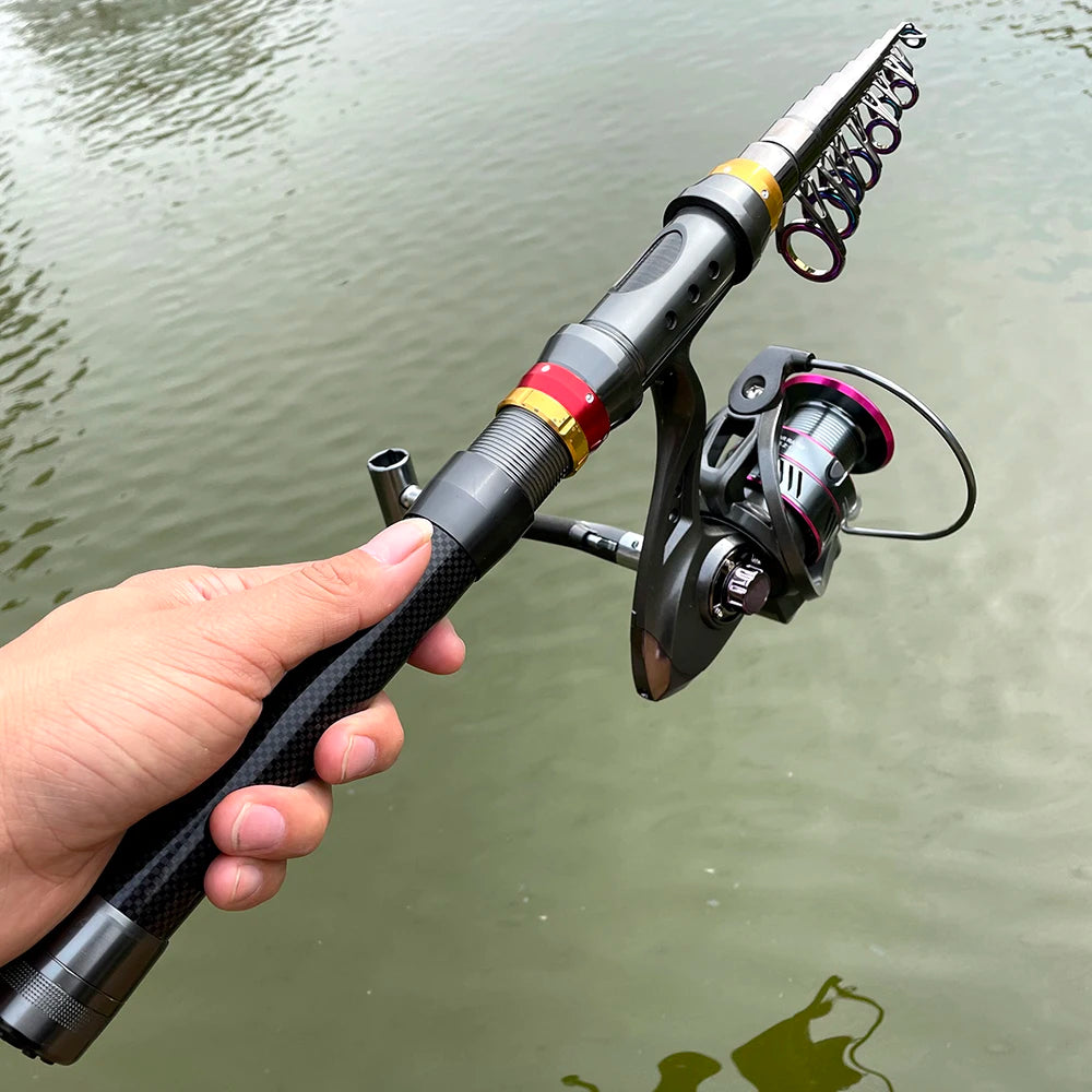 1.8-3.6m Carbon Fiber Telescopic Fishing Rod & Reel Combo Kit Compact & Portable