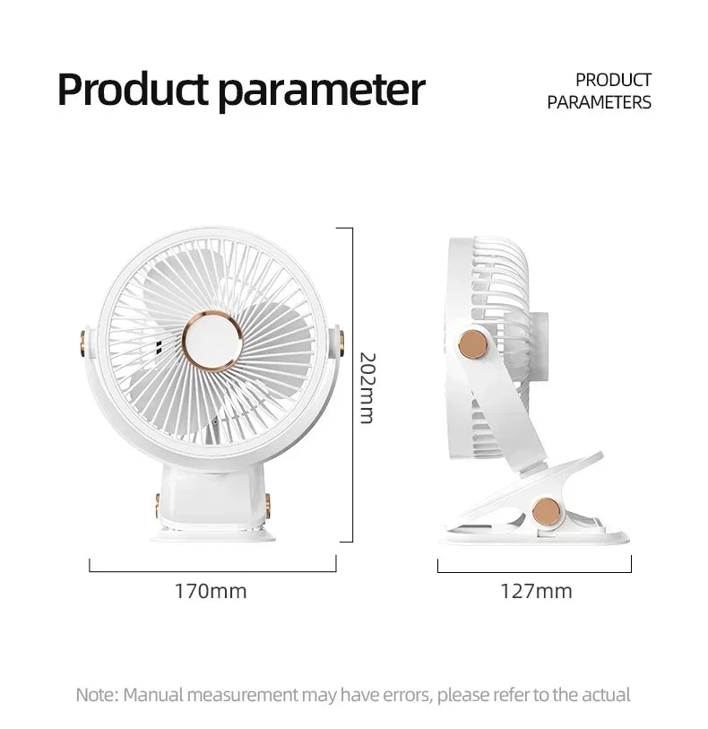 8000mAh Clip-on  Rechargeable Camping travel Fan Desktop Portable Wireless usb Fan With LED Light