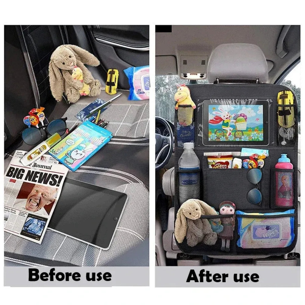 Car Seat Back Organizer w/ 9 Pockets & Tablet Holder – Kids Protector Mat