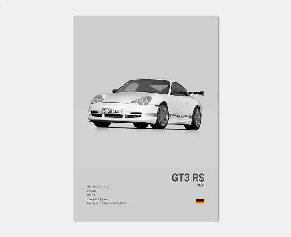 Pop B&W German Luxury Super Sport Car Canvas Poster 911 GT3 RS Turbo 918 993 GT4
