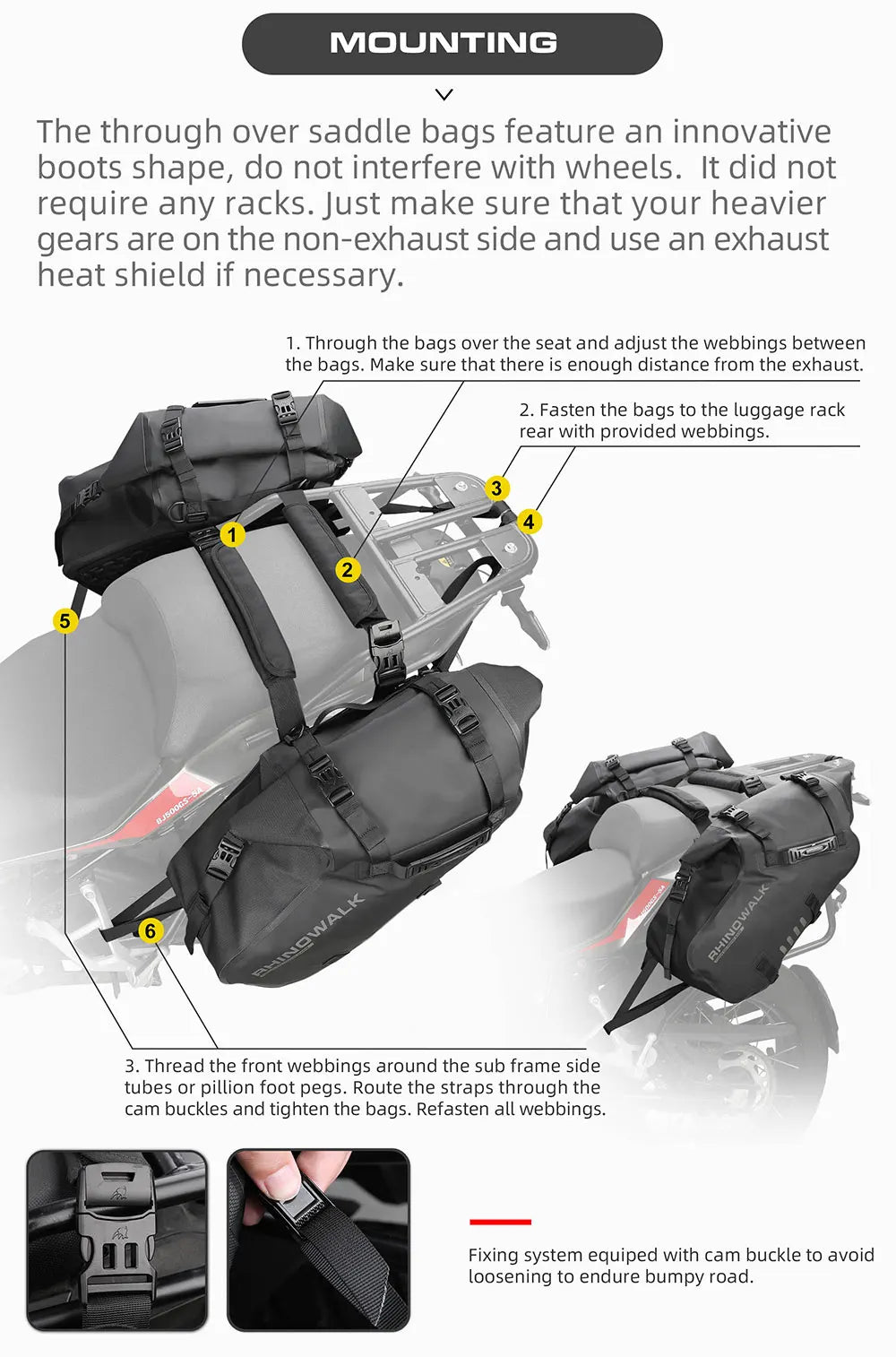 Rhinowalk Motorcycle Side Bags 100% Waterproof 18L/28L/48L Large-Capacity Panniers