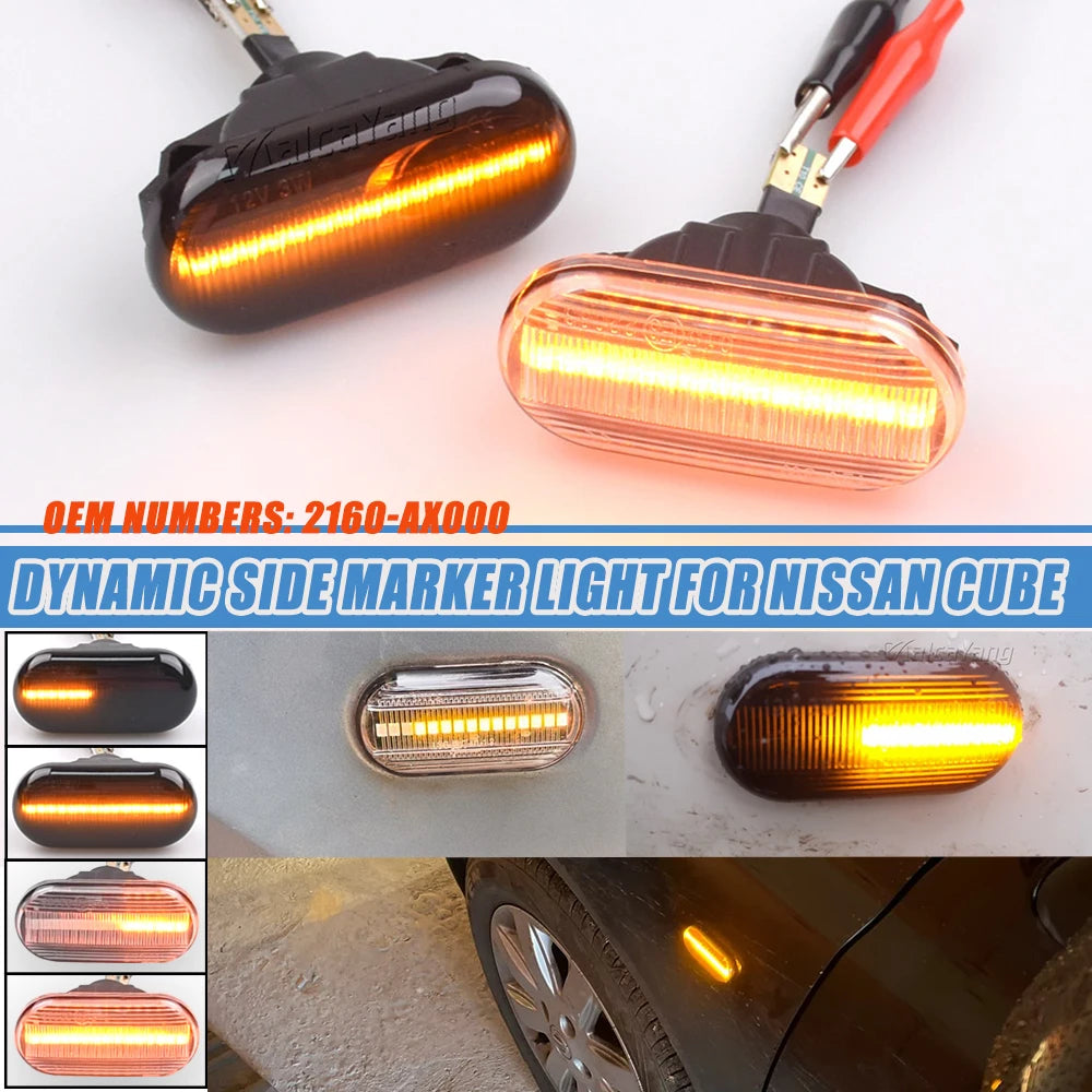 Dynamic LED Turn Signal Side Marker Light for Nissan Navara Note Micra Qashqai