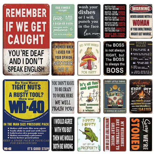 Funny Quote Tin Sign, Garage Wall Plaque, Humorous Metal Sign for Man Cave Decor
