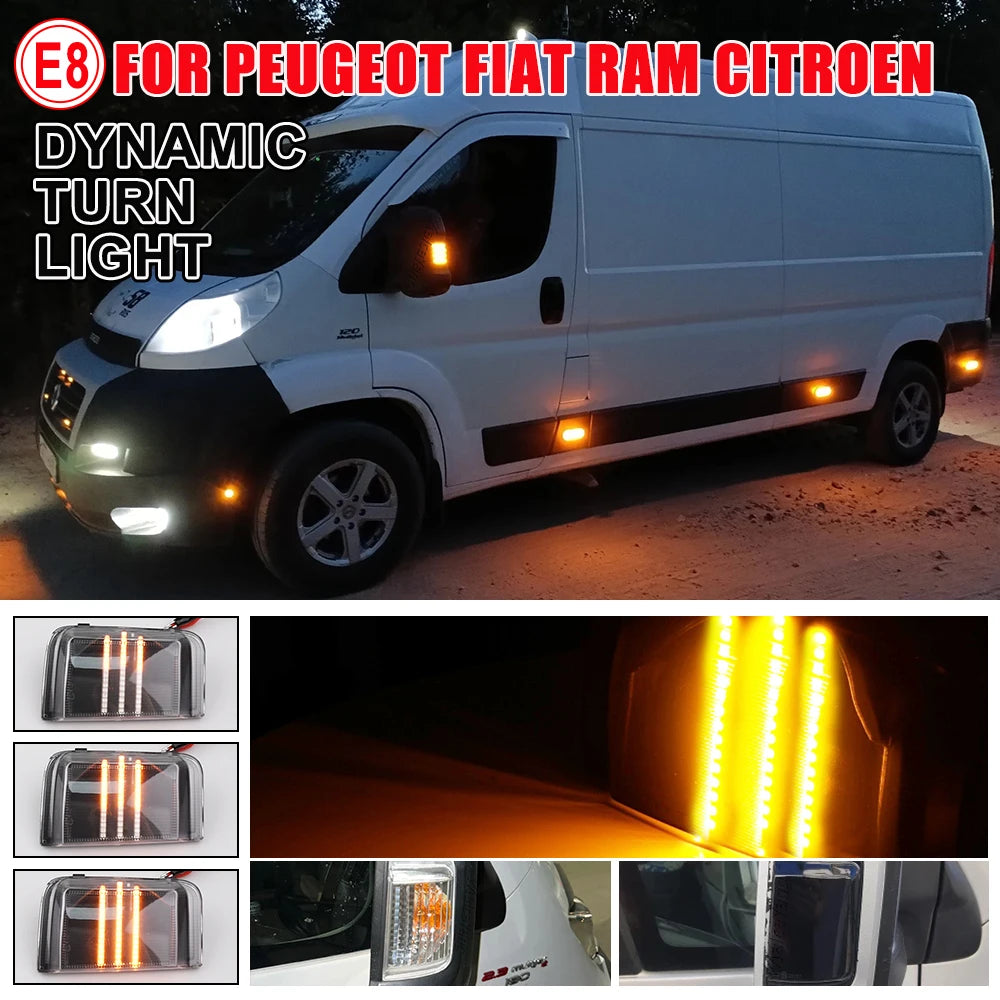 2pcs LED Dynamic Turn Signal Mirror Light For Peugeot Boxer Fiat Ducato Jumper