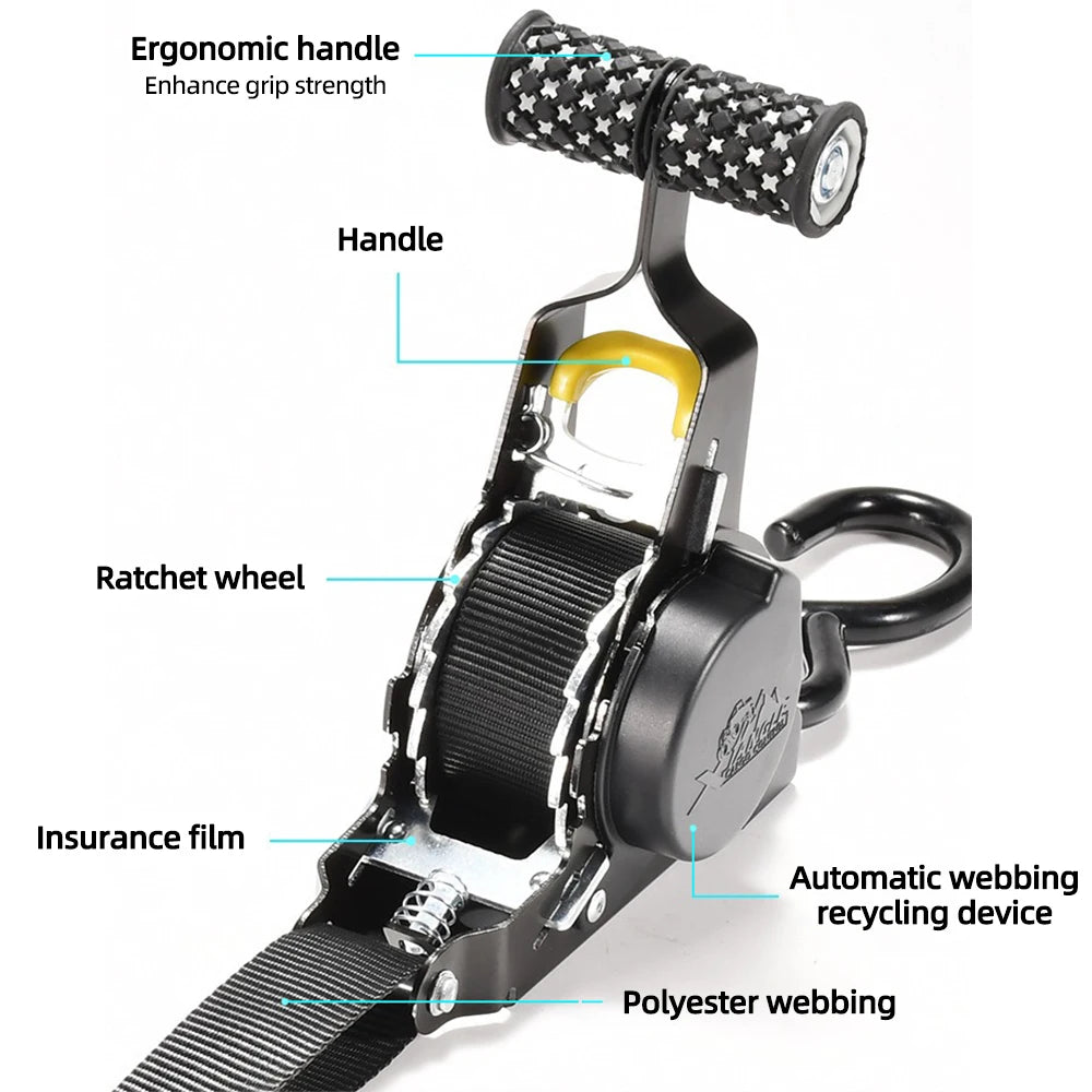 Retractable Ratchet Strap Auto Tie Down Load for Car Van Trailer Motorcycle
