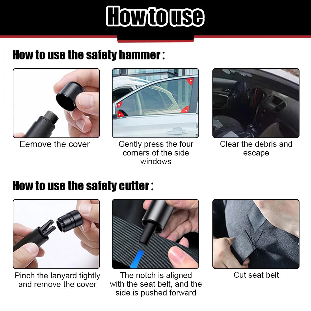 Car Emergency Escape Tool 2-in-1 Safety Hammer Glass Breaker & Seat Belt Cutter