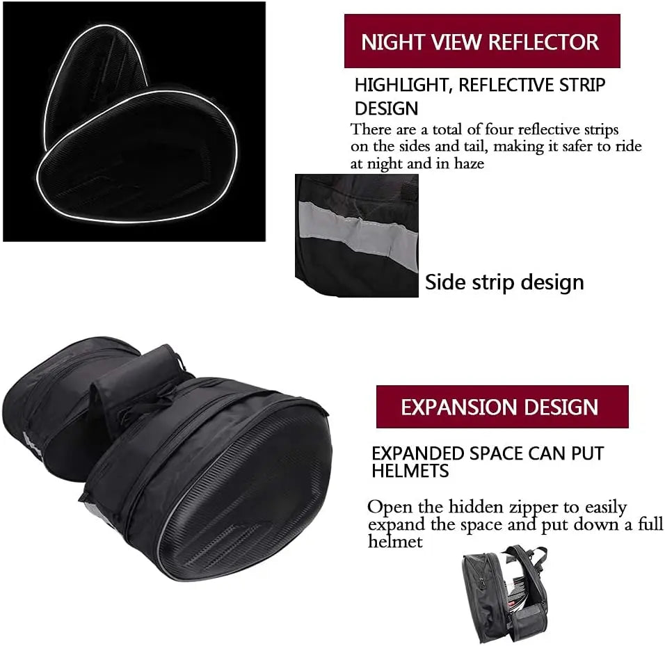 Universal Waterproof Expandable Motorcycle Saddle Bags, 36L-58L Panniers w/Cover