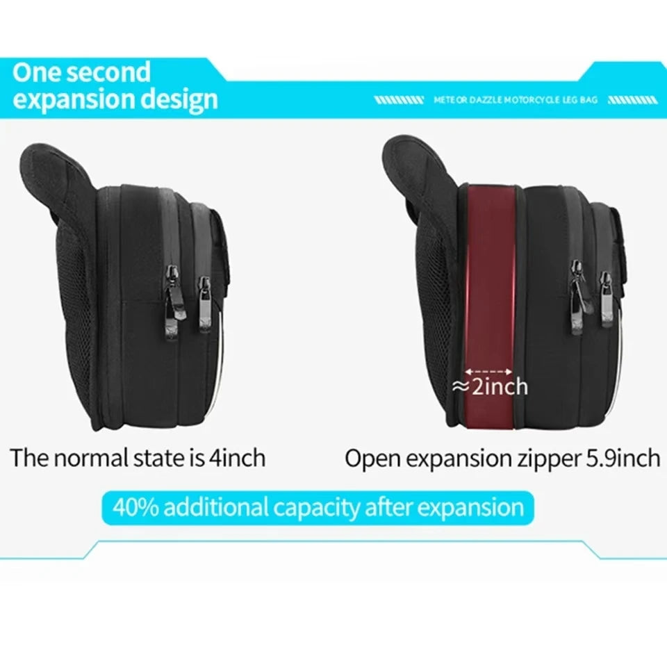 Waterproof Motorcycle Drop Leg Bag with LED Light - Moto Pack for Outdoor Sports