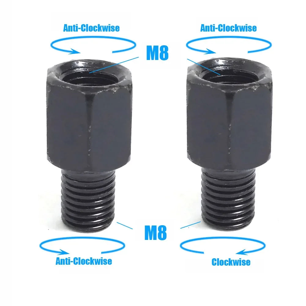Black Motorcycle Mirror Adapters M10 M8 Right/Left Thread Conversion for Mirrors