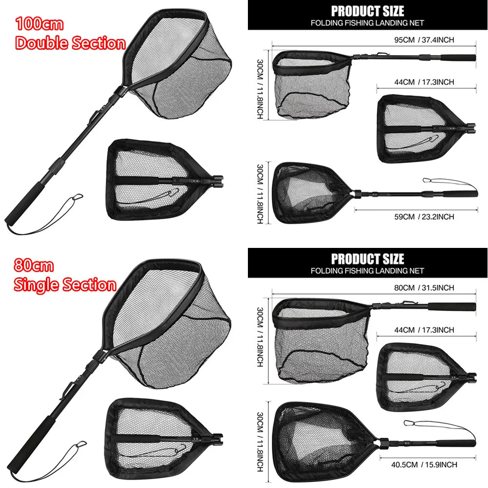 Floating Fishing Net with Telescopic Pole - Rubber Coated, Foldable, 80-100CM